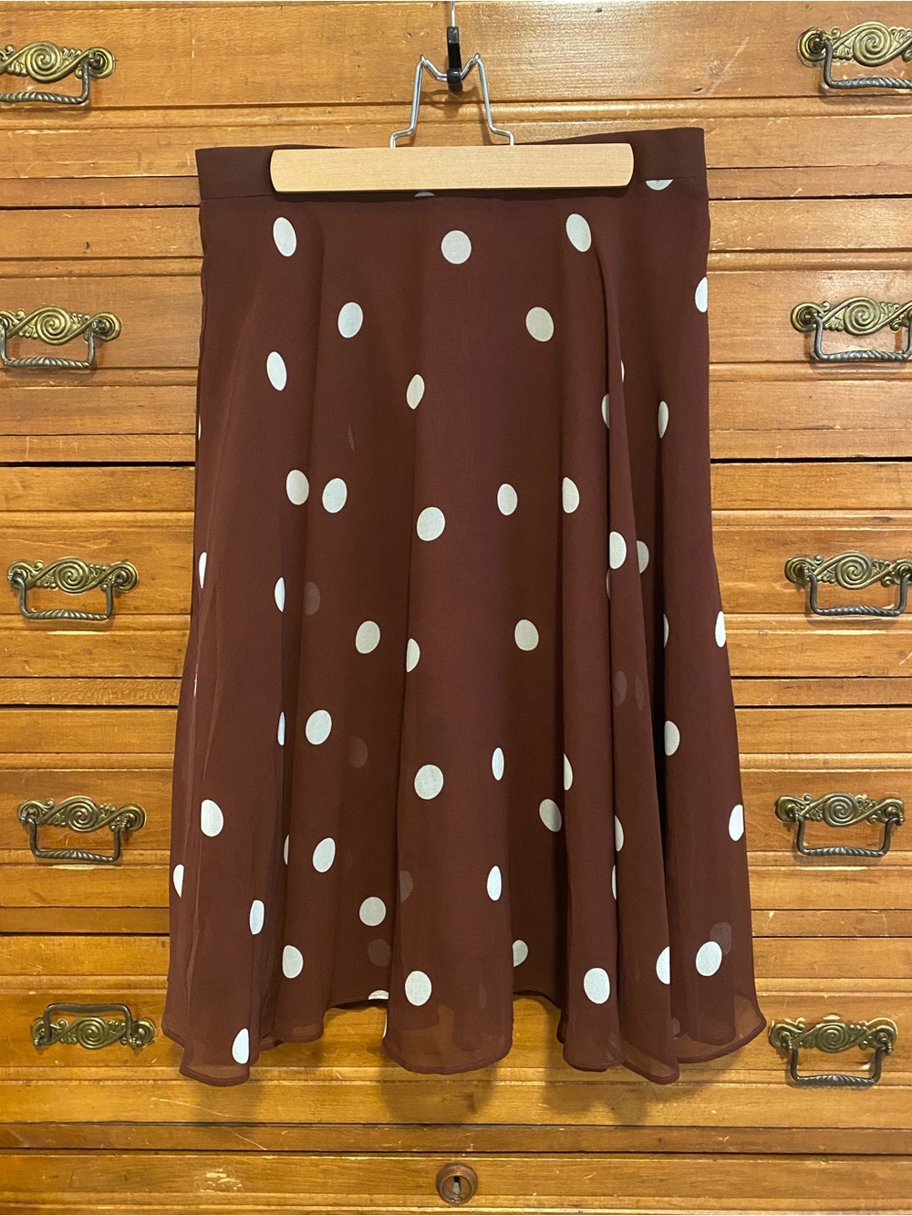 Ann Taylor Brown Polka Dot Chiffon A-Line Skirt